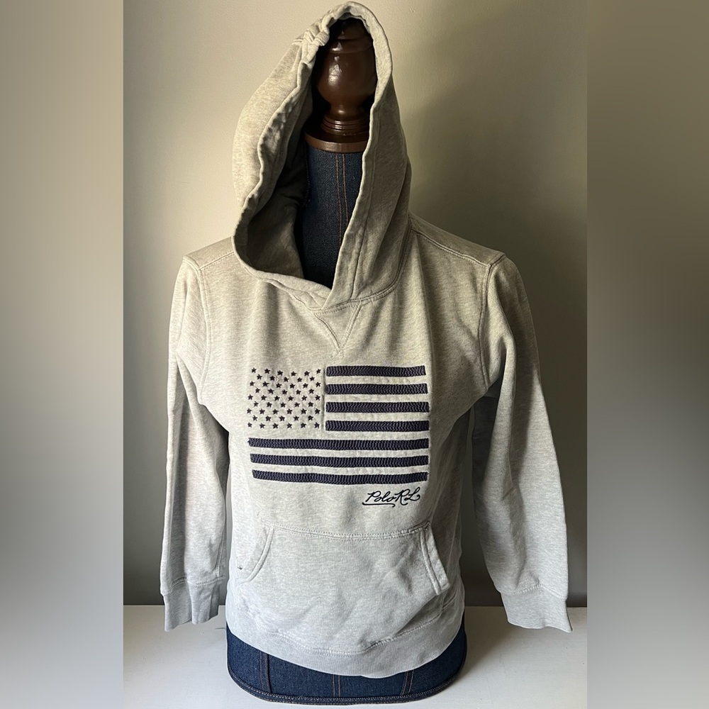 Polo Ralph Lauren Gray Hoodie Sweatshirt Kids Medium Size 10-12